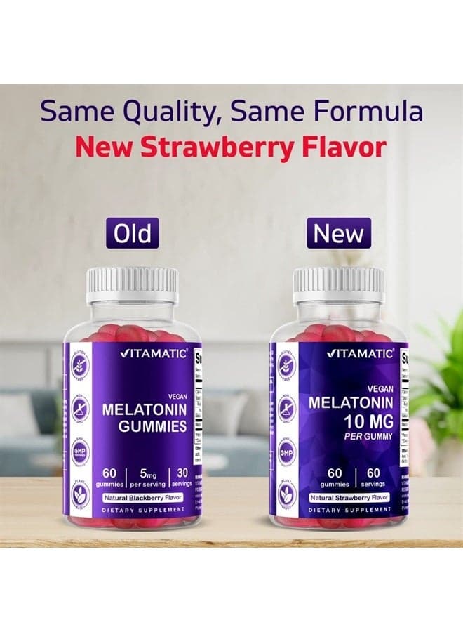 2 Pack - Vitamatic Melatonin 10mg per gummy Vegetarian Gummies - Non-Habit Forming 60 Gummies Per Bottles (Total 120 Vegan Gummies)