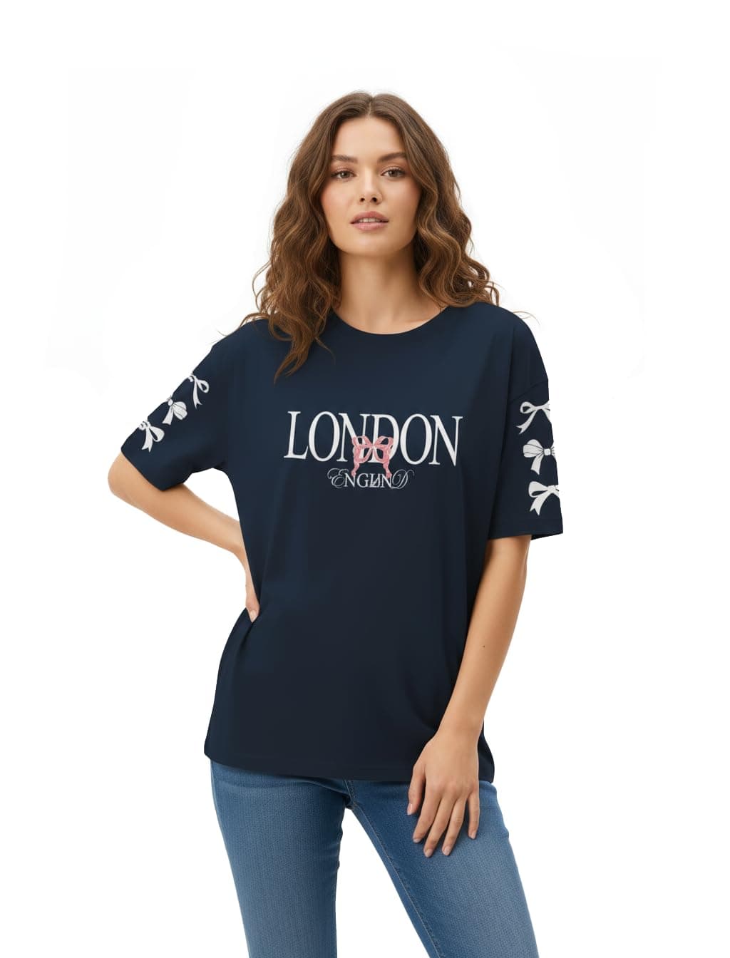 HELLCAT Bule Printed Oversized T-Shirt for Women_Blue_Small