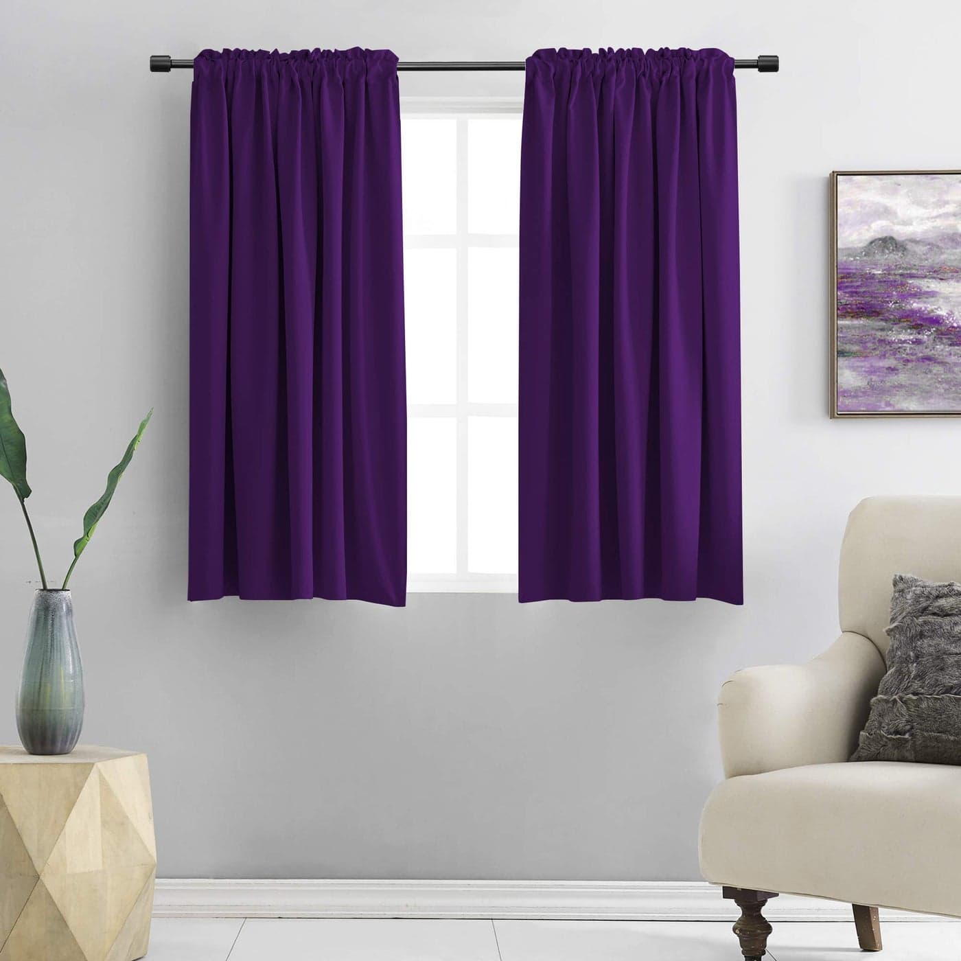 DONREN Royal Purple Blackout Curtain Panels for Living Room Thermal Insulated Room Darkening Rod Pocket Drapes for Window 42 x 45 Inch Length2 Panels