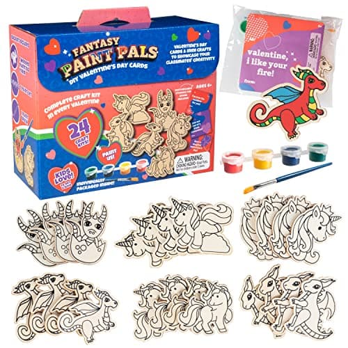 Unicorn Dragon Wood Painting Kits 24 ct Goodie Bag Party Favors for Kids Birthday Party School Classroom Prizes Each Craft Comes w Brush Paints Easter Basket Stuffer Gifts for Boys Girls