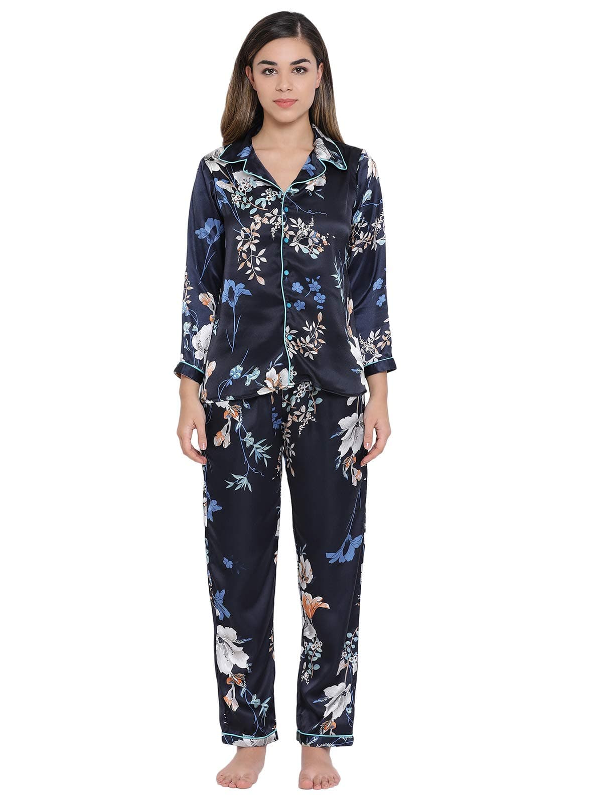 Clovia Women's Satin Pyjama Top (Pack of 2) (Ns0597A08L_Blue_L)
