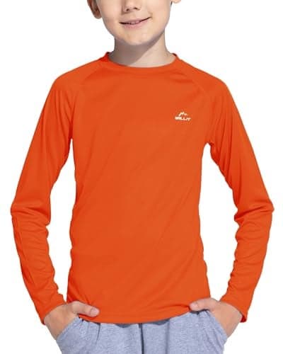 Willit Boy's UPF 50+ Sun Protection Shirt Long Sleeve Rash Guard Swim Shirts Youth SPF Fishing Quick Dry Shirt Tangerine XL