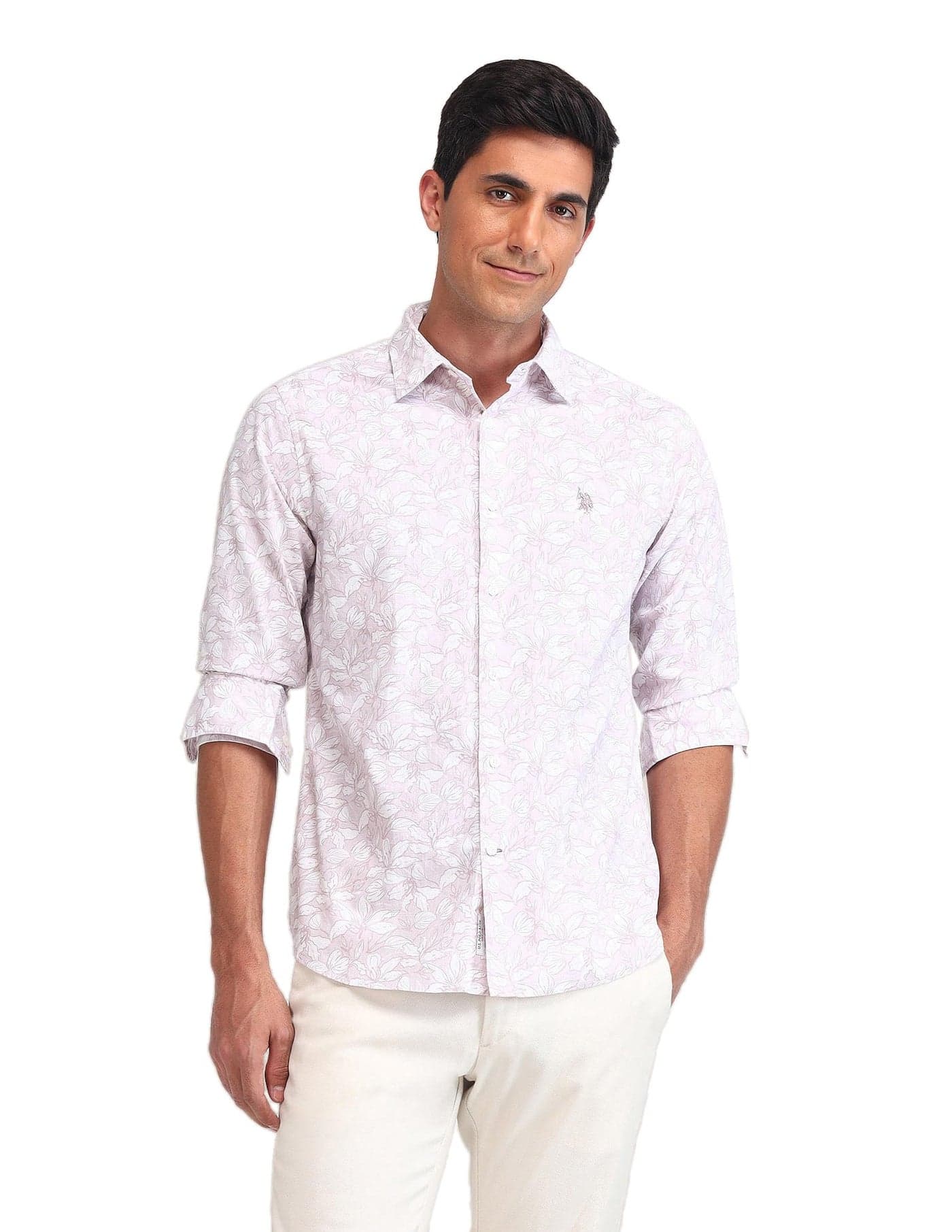 U.S. POLO ASSN. Men's Floral Pattern Cotton Tailored Fit Shirt (USSHTO3117_Grey_2XL)