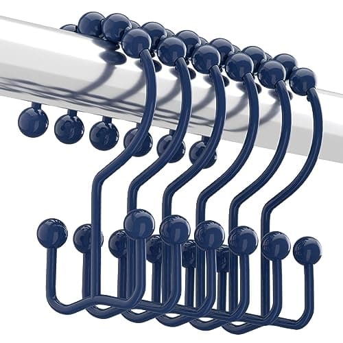 Titanker Shower Curtain Hooks Rings RustResistant Metal Double Glide Shower Hooks for Bathroom Shower Rods Curtains Set of 12 Hooks Navy Blue
