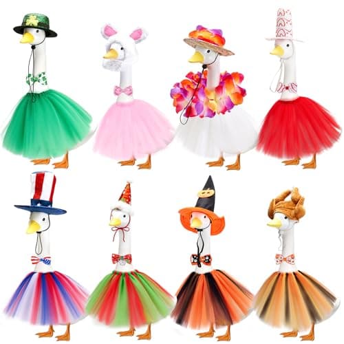 Bafeil Porch Goose Outfits, 8 Set Holiday Porch Goose Clothes for 17/23 inch Lawn Geese Valentine St Patricks Easter 4th of July Summer Halloween All Seasonal Patio Yard Garden Goose Statue Decor