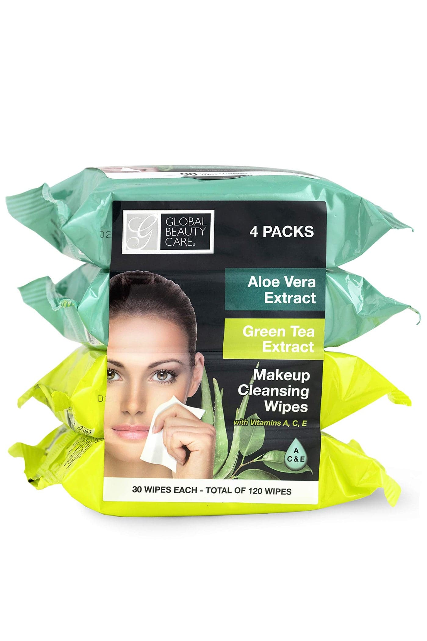 Global Beauty Care Makeup Cleansing Wipes 120 Count 4Pack ASSORTED 2PK x ALOE VERA GREEN TEA