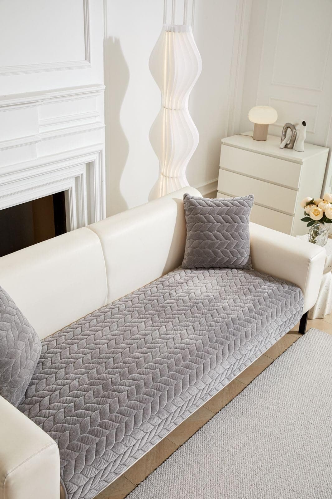 HOMETHREADS Innovative Premium Velvet Sofa Cover Mat with PVC Backing for Non-Slip Comfort (Braid_Grey, 70x140cm)