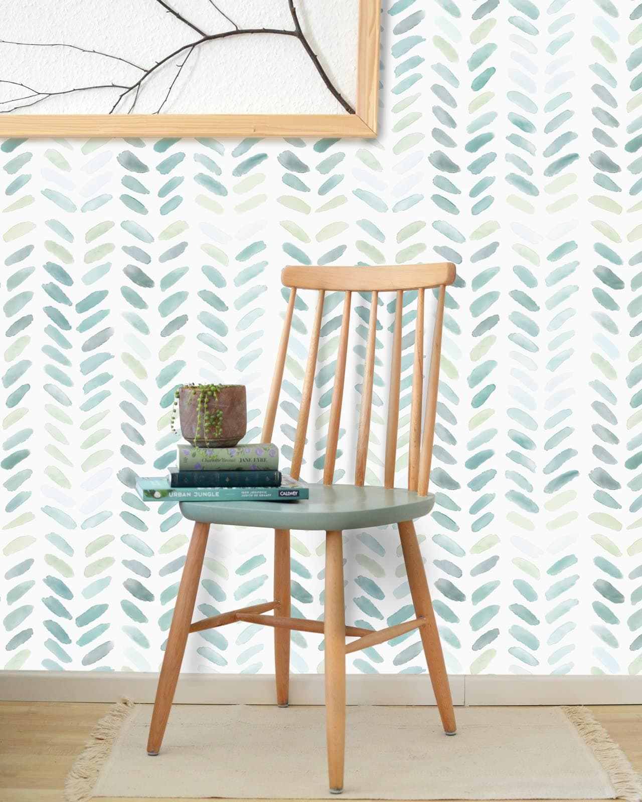 Sevalo Green and White Wallpaper Peel and Stick Wallpaper Boho17.3inW 393inL Contact Paper for Cabinets Green Herringbone Contact Paper Self-Adhesive Removable Bedroom Bathroom Waterproof Teal Kids