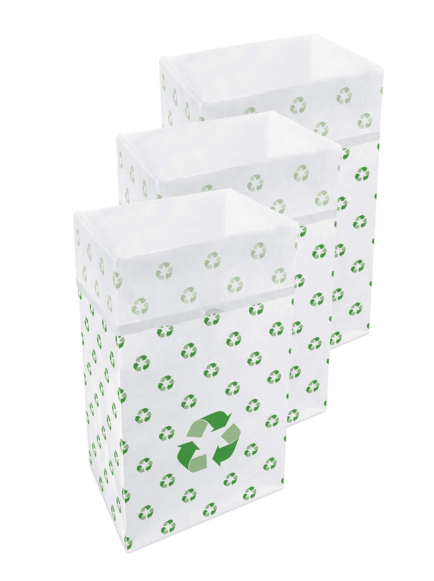 Clean Cubes 30 Gallon Disposable Trash Cans 3Pack with Fitted Trash Bags Reusable Garbage and Recycling Bins for Parties Events and More Recycle 30 Height x 17 Width x 14 Depth