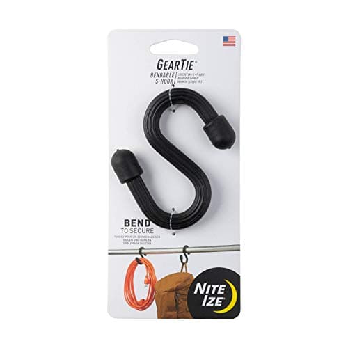 Nite Ize Gear Tie Bendable S-Hook, Flexible S-Hook Hanger for Garage, Closet, Kitchen and Plants, Black, 1 Count (Pack of 1)