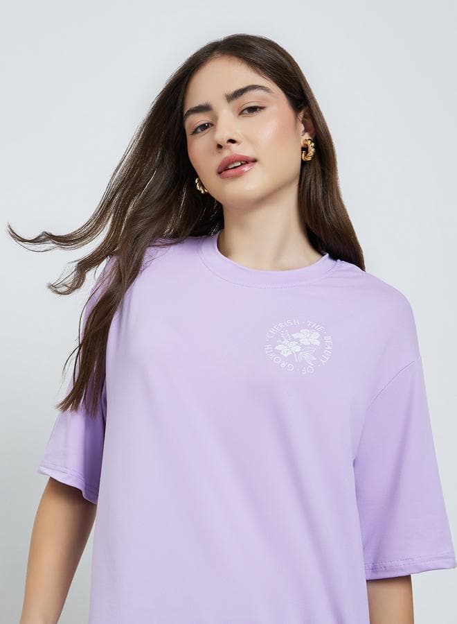Purple Graphic Floral Oversized T-Shirt