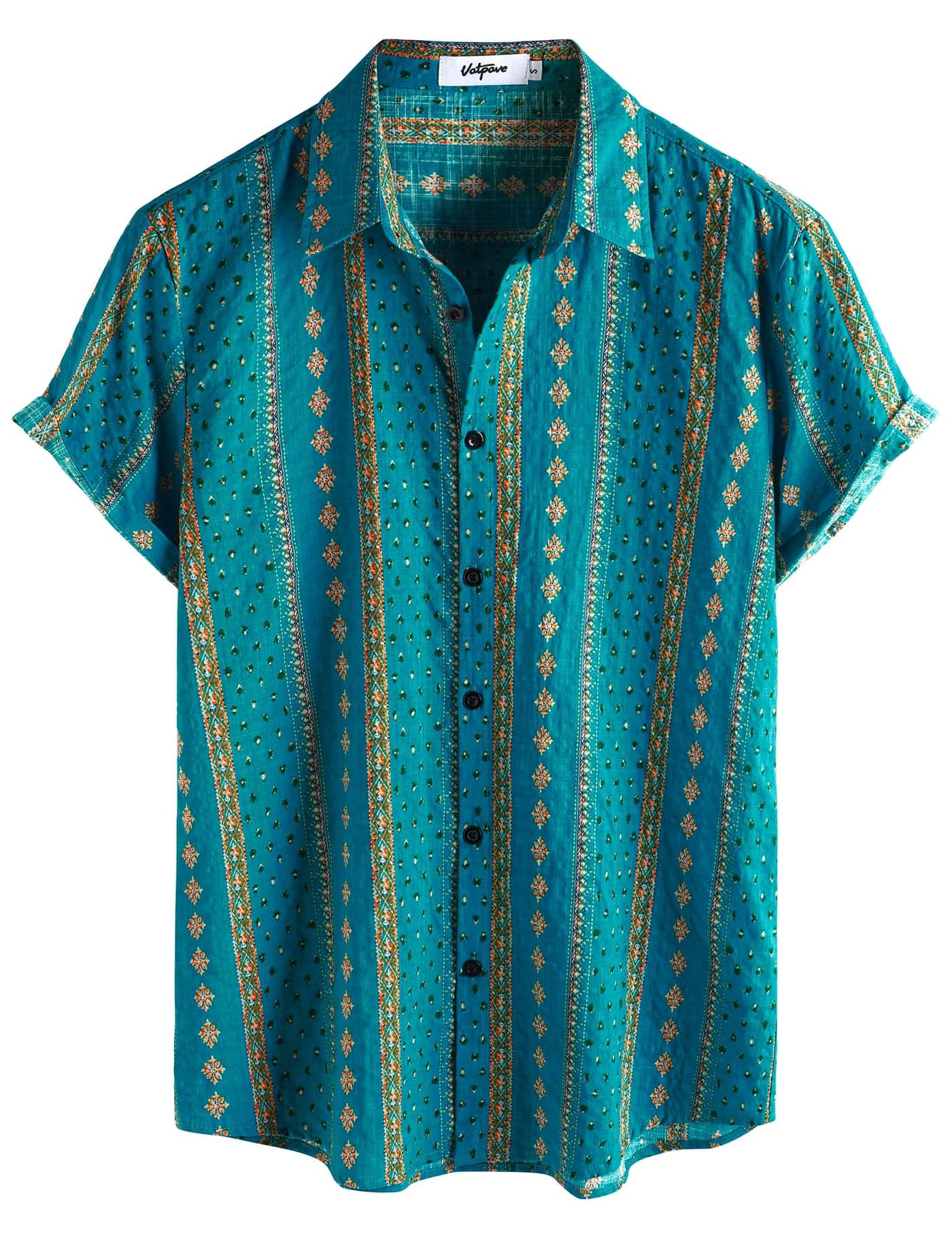 VATPAVE Mens Casual Hawaiian Floral Shirts Short Sleeve Button Down Tropical Shirts Beach Summer Shirts Large Blue Orange