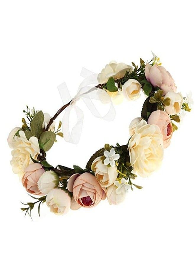 Simulation Rose Garland Bridal Floral Headband for Wedding Photo