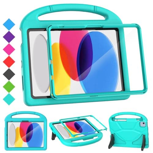 SUPLIK Kids Case for iPad A16 11-Inch 2025 (11th Gen) & iPad 10th Generation (10.9" 2022), Durable Shockproof Stand Cover with Screen Protector/Pencil Holder/Handle for Kids, Cyan