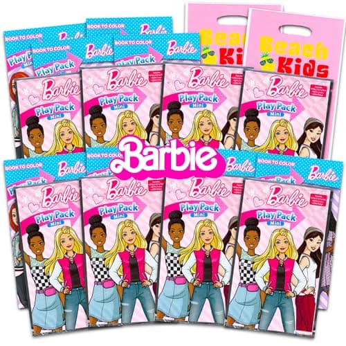8 Pc Barbie Mini Party Favors Set Bundle with 8 Barbie Play Packs Mini Coloring Books Stickers and Goodie Bags Barbie Birthday Party Supplies Decorations