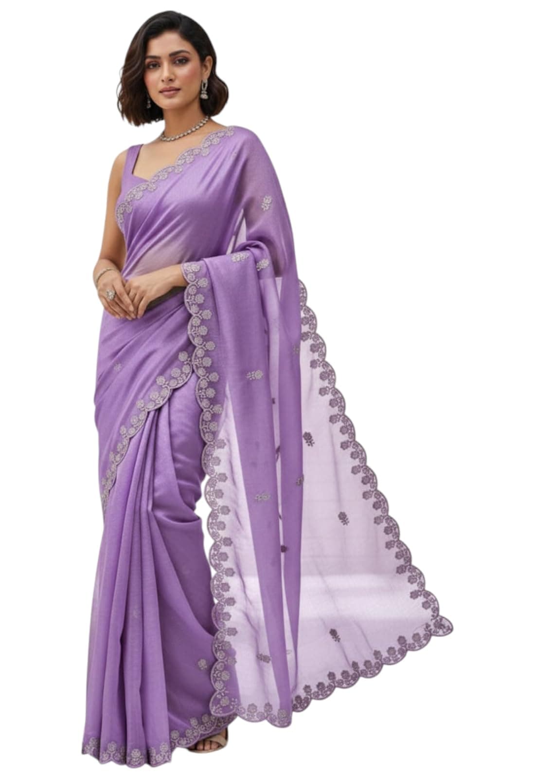 Yashika Women's Organza Net Floral Embroidered Saree | Purple Color Saree | Women Sari | Saree_(AZ-YS-OG1-INAAYA PURPLE)
