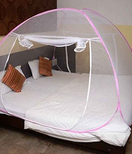 ANS Mosquito Net for Single Bed Pink Foldable Twist Pattern for Babies and Adult