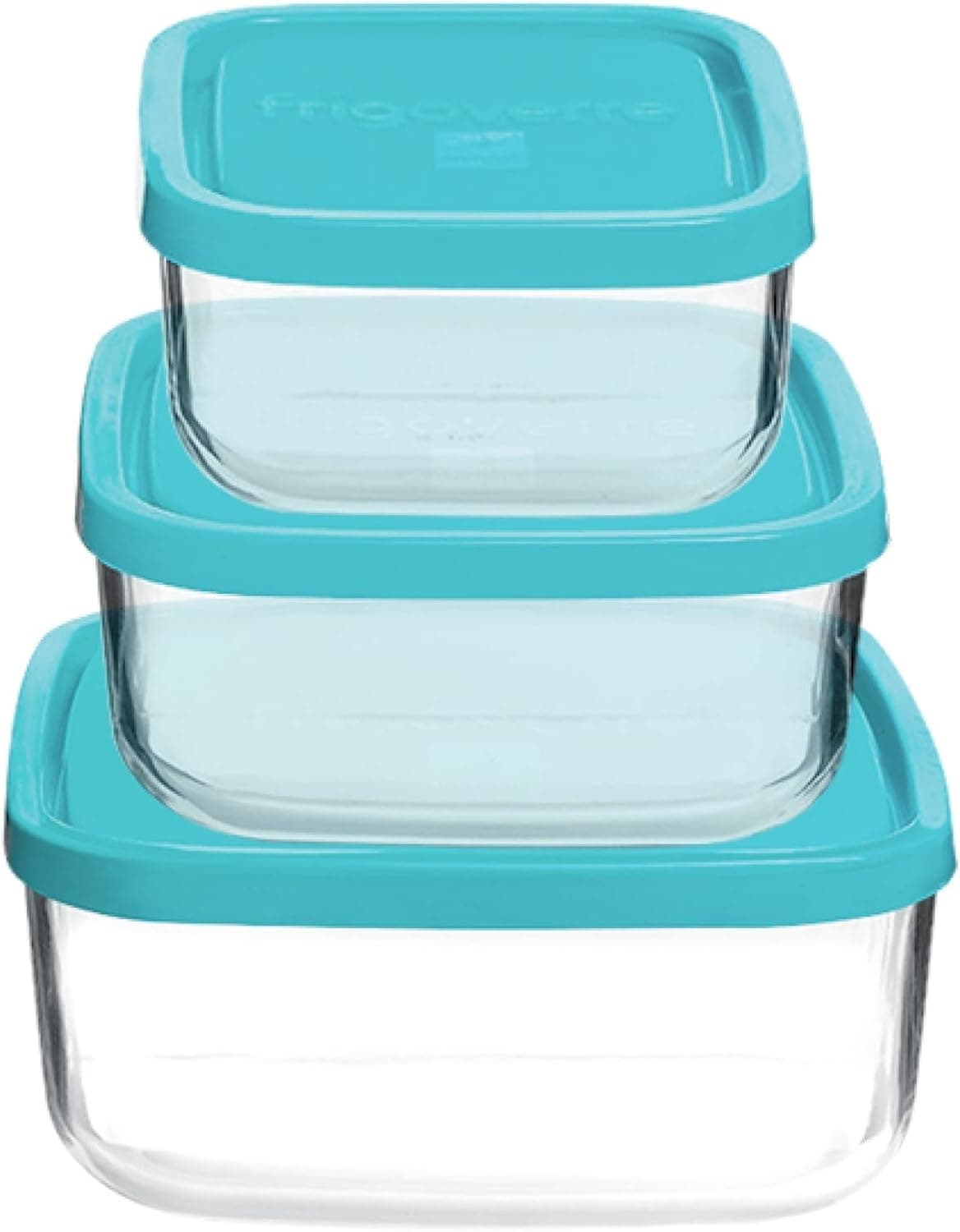 Bormioli Rocco Frigoverre Square Glass Food-Storage Containers with Lids, Set of 3, Clear
