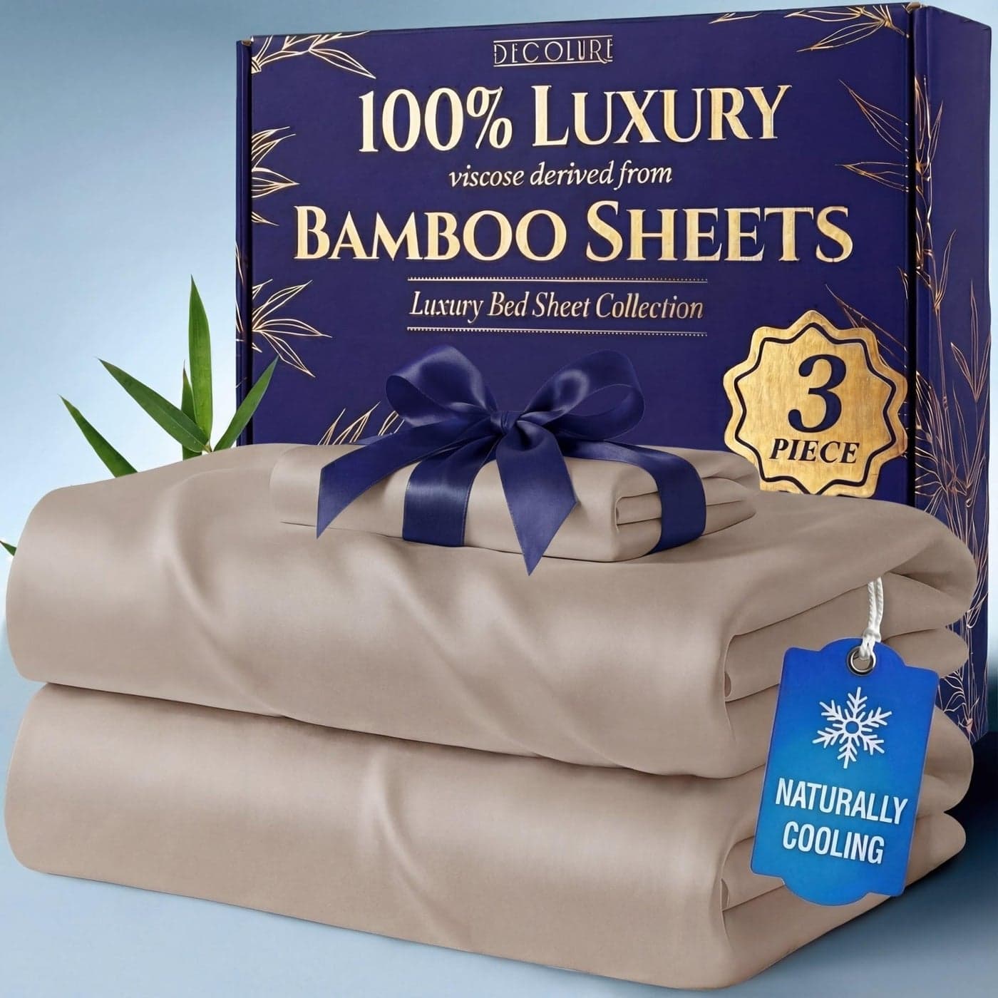 DECOLURE 100 Viscose Derived from Bamboo Sheets Twin Size Luxury 3 Pc Naturally Cooling Sheets Ultra Soft Bed Set Deep 17 Pockets Durable Double Stitching Oeko Tex Standard Taupe