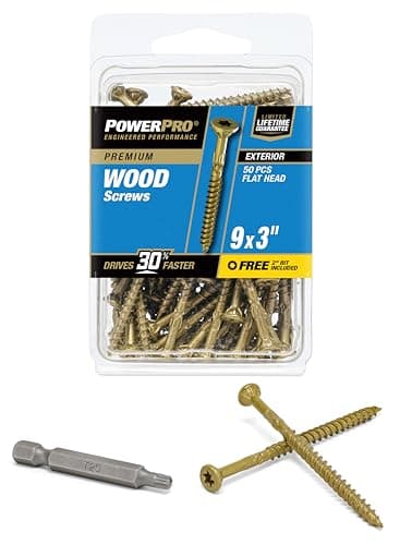 Power Pro Premium Exterior Wood Screws, #9 x 3 Inch All-Purpose Deck Screws for Outdoor Projects, T-25 Star Bit Included, Bronze, 74 Pieces | 48600V4