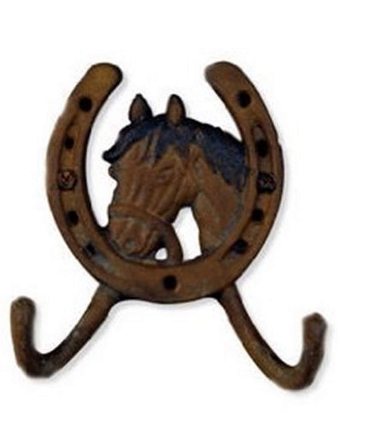 Sunset Vista Designs Cast Iron Double Wall Hook Horse Shoe with Horse