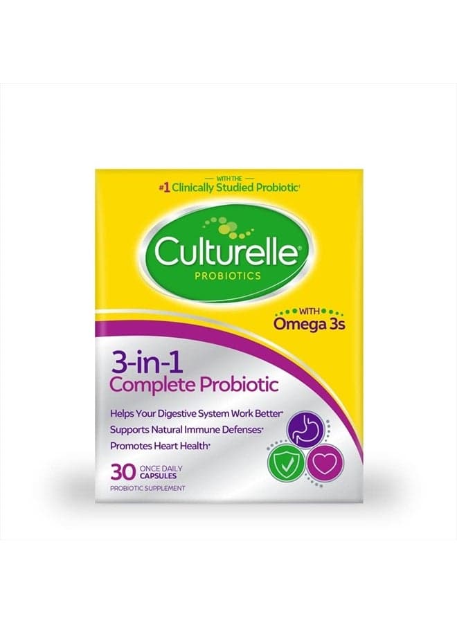 3-in-1 Complete Probiotic Daily Formula, Once Per Day Probiotic Supplement, Helps Your Digestive System Work Better, Supports Natural Immune Defenses, Plus Omega 3's, Non-GMO, 30 Count