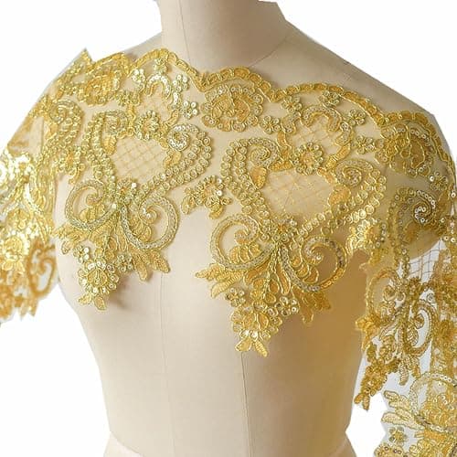 1 Yard Lace Fabric Accessories Wedding Dress Veil Headdress DIY Handmade Jewelry Car Bone Flower Sequins Lace Trim Gold