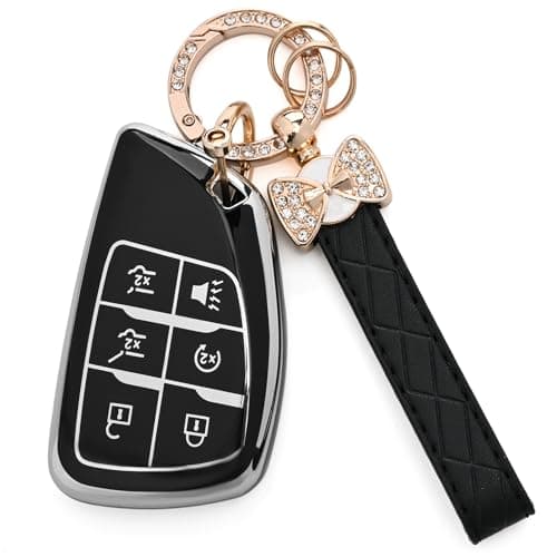 for Chevy Key Fob Cover Soft TPU Protection Case with Keychain for 20212025 Chevy Suburban Tahoe GMC Yukon Denali Silverado Buick Enclave Smart Remote Key Shell 6 Buttons Black