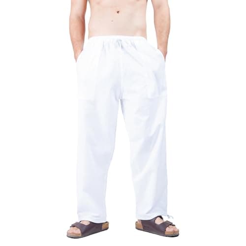 CandyHusky Baggy Sweatpants Men Cotton, Drawstring Lounge Pants, Relaxed Fit, Ideal for Comfort White 2XL
