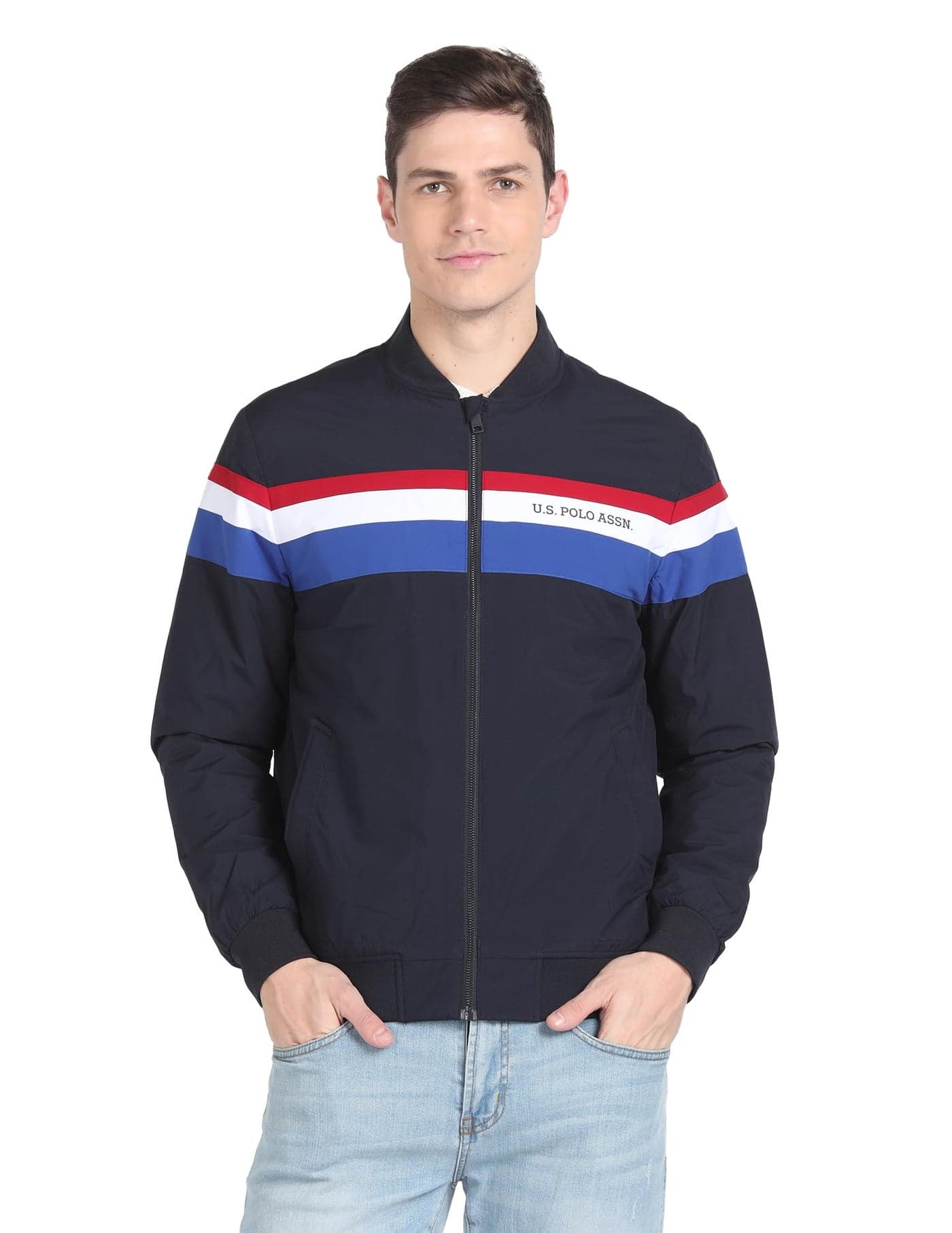 Horizontal Stripe Bomber Jacket