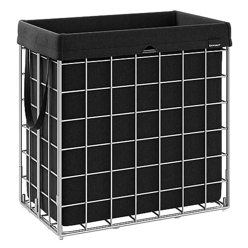 SONGMICS 29 Gal. (110L) Laundry Basket, Laundry Hamper, Collapsible Clothes Hamper, Removable and Washable Liner, Metal Wire Frame, for Bedroom Bathroom, Silver and Classic Black ULCB111B01