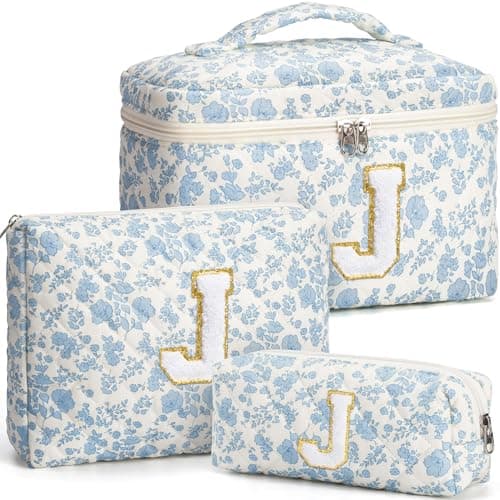 Birthday Gifts for Teen Girl Women Personalized Initial Makeup Bag Quilted Cosmetic Bag Make Up Bags Travel Toiletry Bags Teen Girl Gifts Trendy Stuff Mothers Day Gift for Wife Mom Daughter Friends