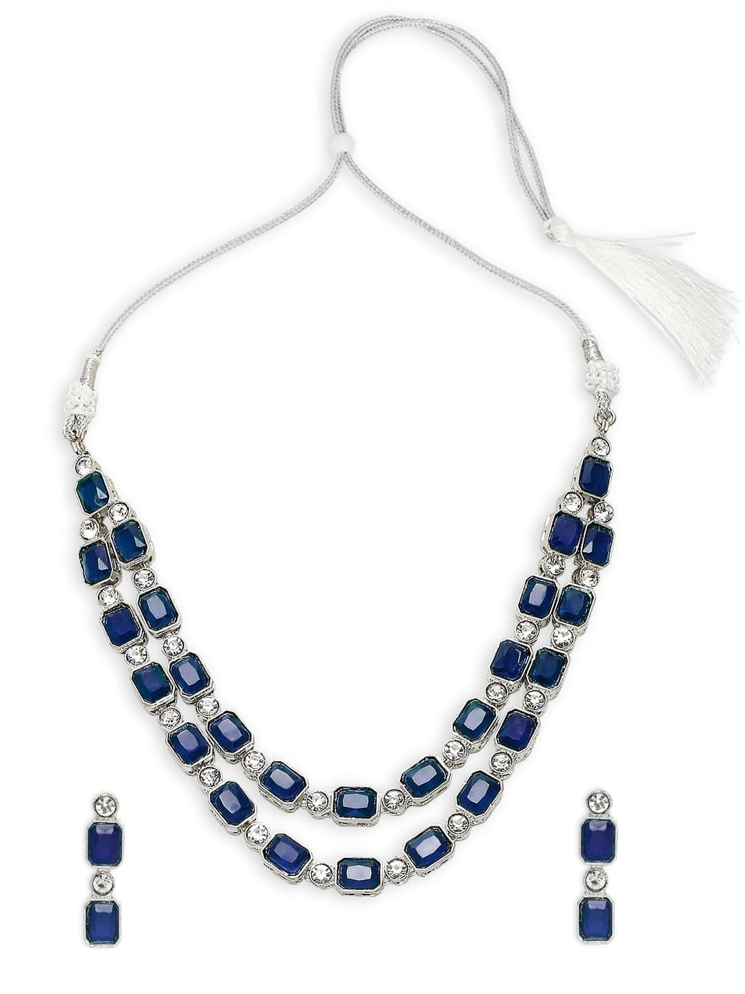 OOMPH Jewellery Blue Crystal Multi Layer Choker Necklace Set - Party-Wear Look - For Women & Girls Stylish Latest (JRSET89_Z1)