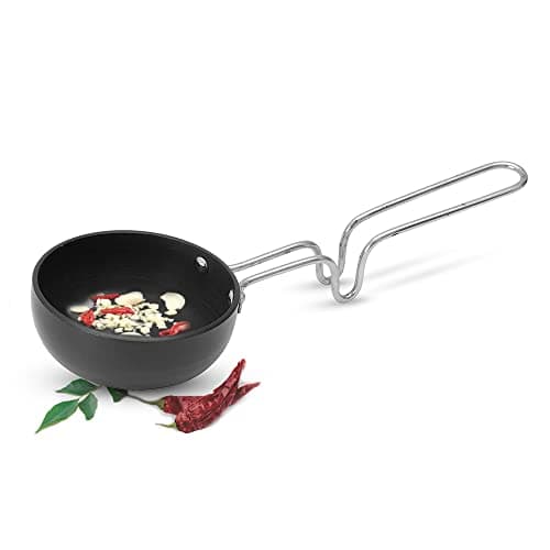 MILTON Pro cook Induction Cookware & Gas Stove Friendly Hard Anodized Tadka Pan 10 cm | Spice Tempering & Seasoning | Sturdy Stainless Steel Wired Handle | Durable | 3 Year Warranty