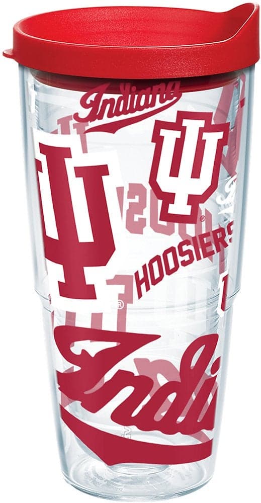 Tervis Made in USA Double Walled Indiana University IU Hoosiers Insulated Tumbler Cup Keeps Drinks Cold Hot 24oz Water Bottle All Over