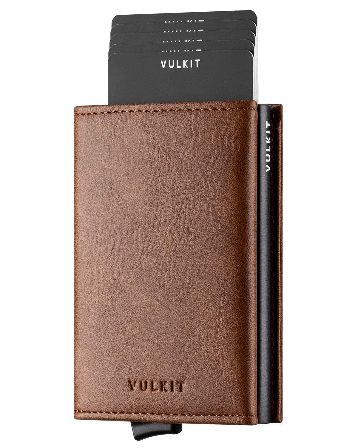 VULKIT Pop up Wallet RFID Blocking Leather Credit Card Wallet with Banknote Compartment, ID Window & Coin Pocket (Brown)