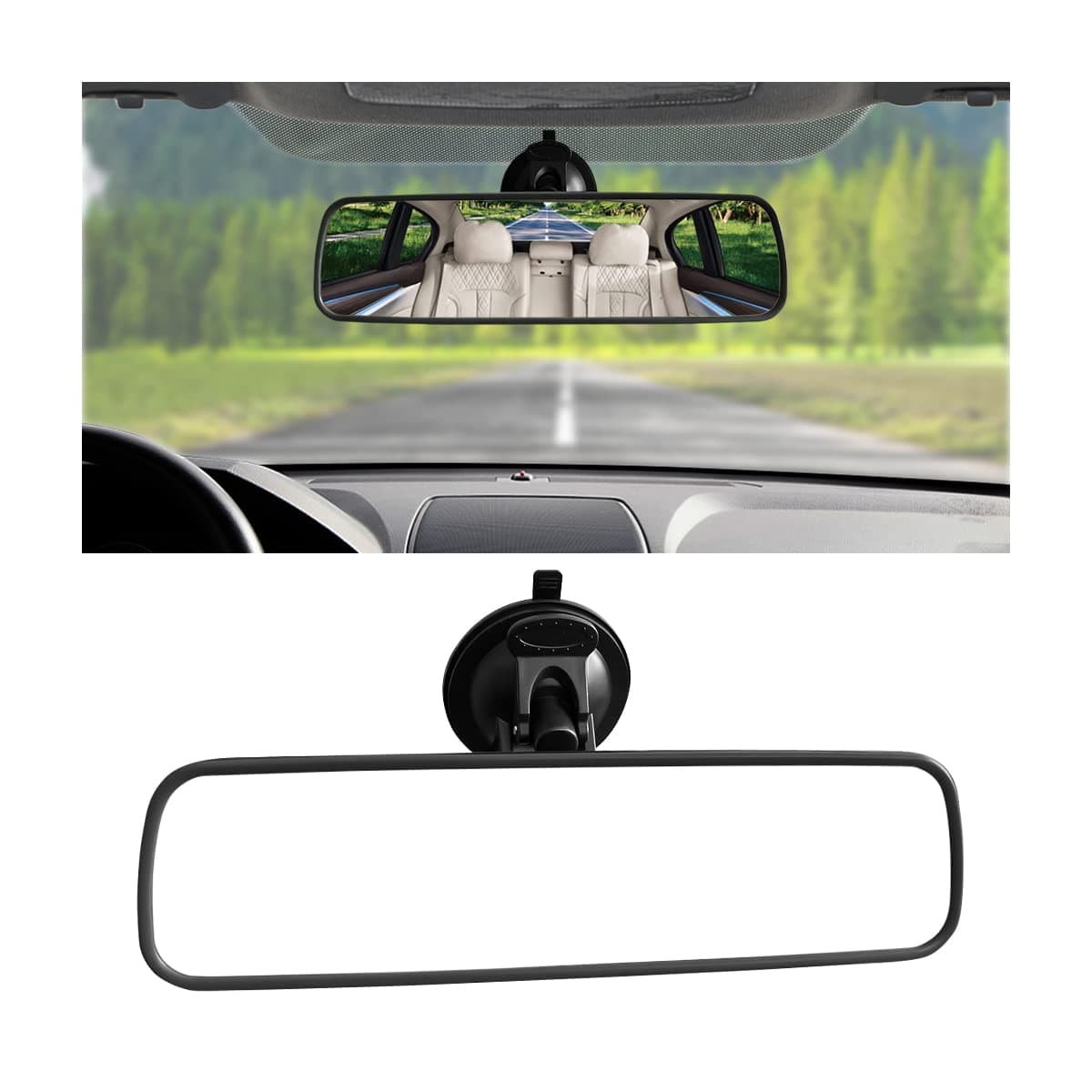 98 Car Rear View Mirror with Suction Cup Anti Glare Adjustable Auto Interior Rearview Mirror HD Thickened Vehicle Inside Mirror Reduce Blind Spots Universal for Marine Truck SUV Black