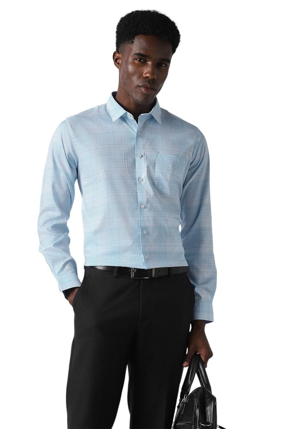 Van Heusen Men Polycotton Slim Fit Shirt (VHSFVSLBE60415_Light Blue, 42)