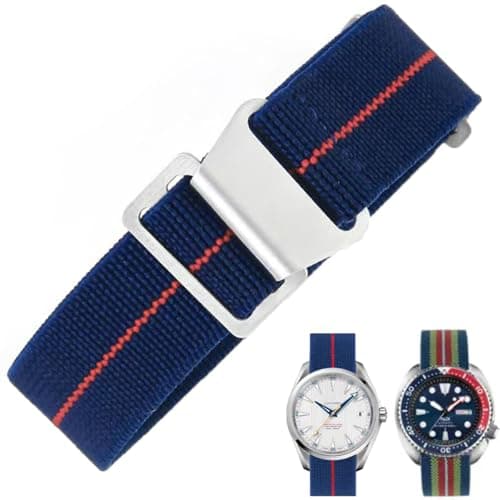 Danxancy French Troops Paratrooper Watchband,Military Elastic Nylon Watch Strap with Hook-and-Loop for Men Women Silver & Black Buckle 18/20/22mm