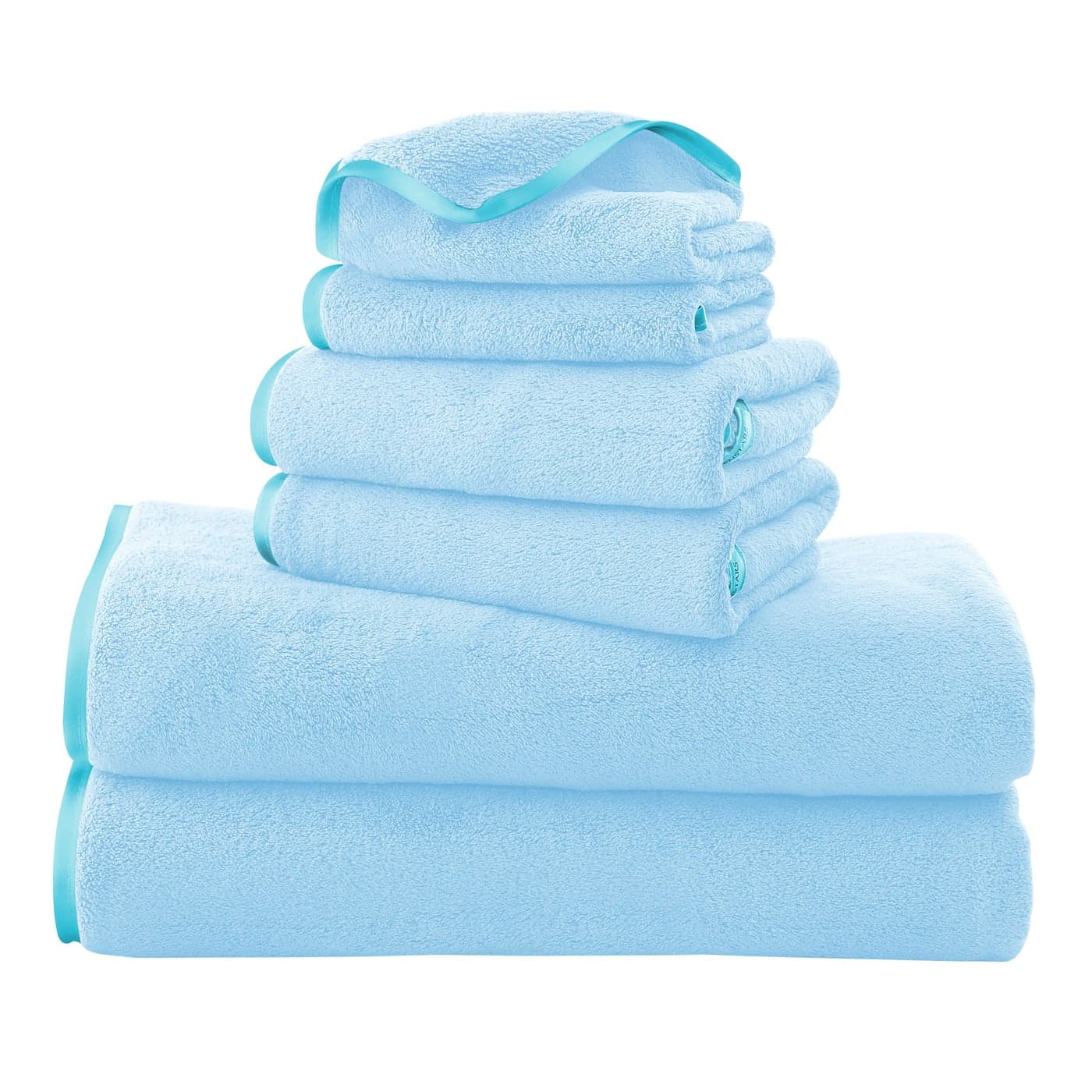 TENSTARS Luxury Silk Hemming Towel Set Light Thin Quick Drying 2 Bath Towels 2 Hand Towels 2 Washcloths Ultra Soft Microfiber Towel for Bath Fitness Sports Yoga Travel Aquamarine 6 Pieces