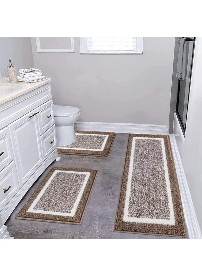 Pauwer 3 Piece Bath Mat Set Bathroom Rugs, Non Slip Plush Bathroom Mats, Absorbent Shaggy Bathroom Rug Set with U-Shaped Contour Toilet Mat for Bathroom Bedroom Living Room
