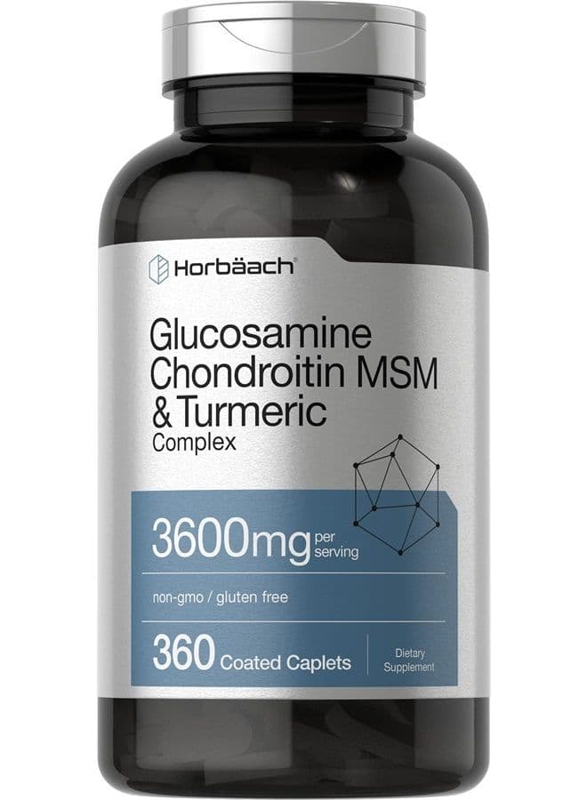 Glucosamine Chondroitin MSM | 3600 mg | 360 Caplets | Advanced Formula with Turmeric | Non-GMO, Gluten Free | by Horbaach