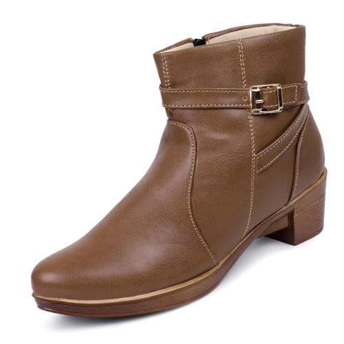 TRASE Women's Boots | Faux Leather, Trendy, Comfortable, Zipper Boots for Casual, Outdoor and Holiday Outings| Brown, 4 UK