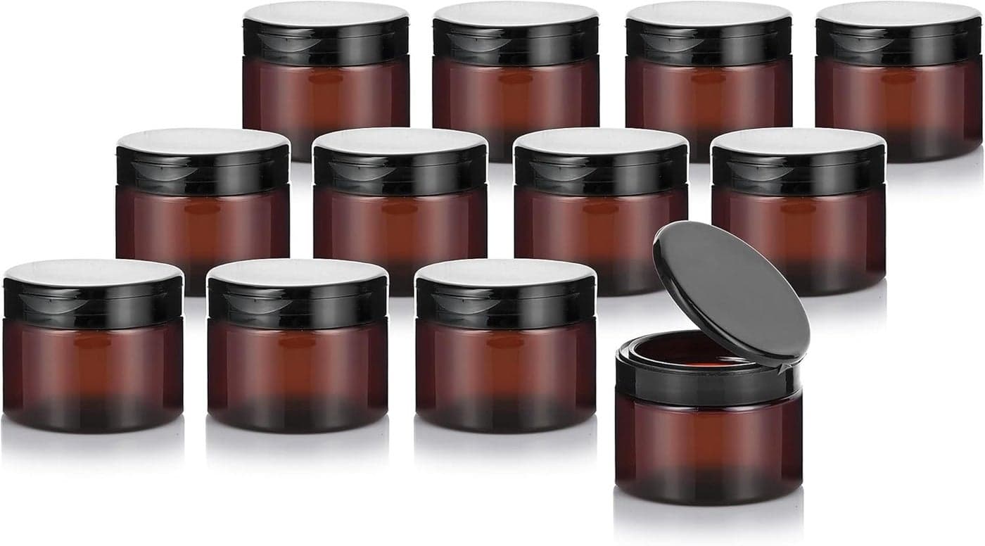 (12 Pack) 12 oz Amber PET Plastic Jar with Black Flip Top