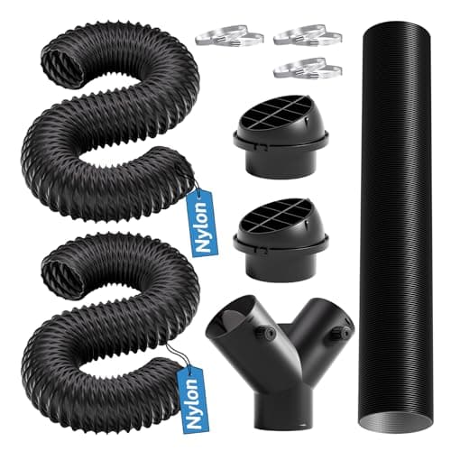 Hon&Guan 3 Inch Diesel Heater Hose Kit, Flexible Nylon Air Vent Set with Adjustable Y Splitter, Two 8FT Ducts, 3FT Outlet Pipe, Air Vents and Clamps for 5KW 8KW Heaters