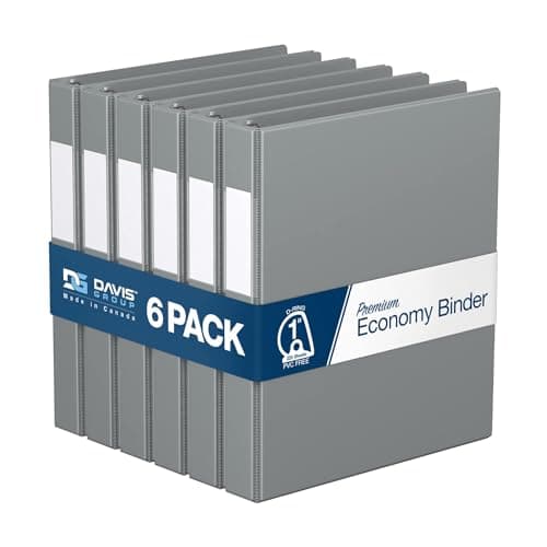 Premium Economy 6-Pack 3-Ring Binders for School or Office, D-Ring Binders, 1 Inch, Gray