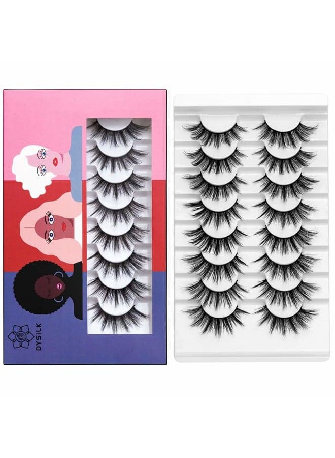 Eyelashes Natural Look - 8 Pairs 5D Lashes 17mm - Mink Eyelashes Fluffy Lashes Pack Cat Eye Soft Reusable