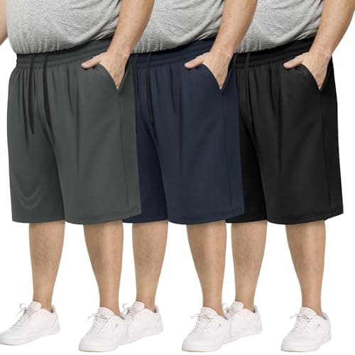 BOOJO 3 Pack Big and Tall Mens Gym Shorts - Basketball Black Athletic Workout Shorts with Pockets Gym Clothes (3XL-5XL)