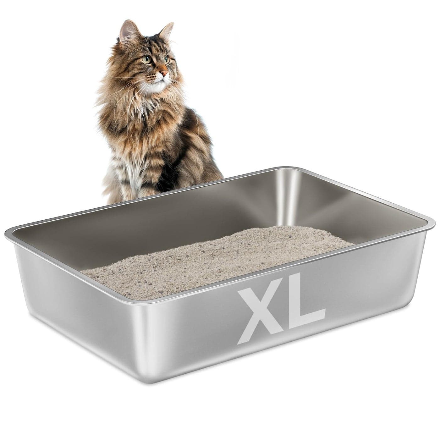 EGMEHOAD Stainless Steel Litter Box 6in High SidedXL Metal Cat Litter Box for Big Cats Easy to Clean Cat LitterBox Metal Pet Toilet for Adult Big CatsNon Stick No Smell236x158x6
