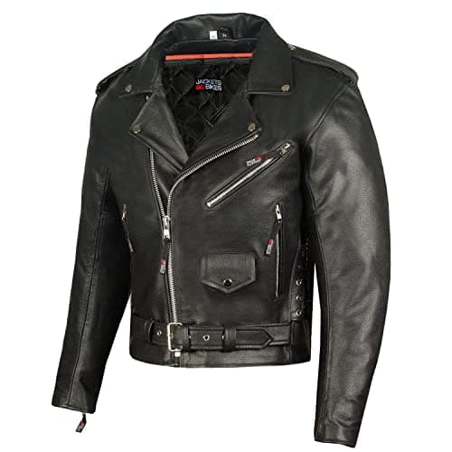 Men's ICONIC Brando Leather Motorcycle Jacket Premium Real Natural Buffalo Biker Jacket - Side Laces Concealed Carry Pockets, All-Season Leather Motorcycle Jacket for Men Black L